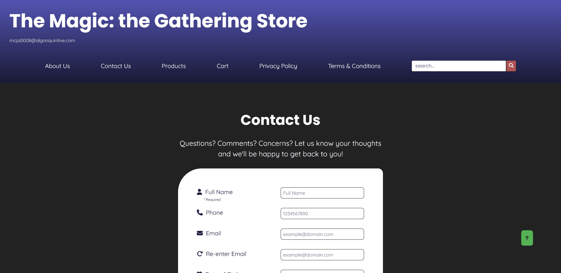 Screenshot of online website store that sells Magic: the Gathering products