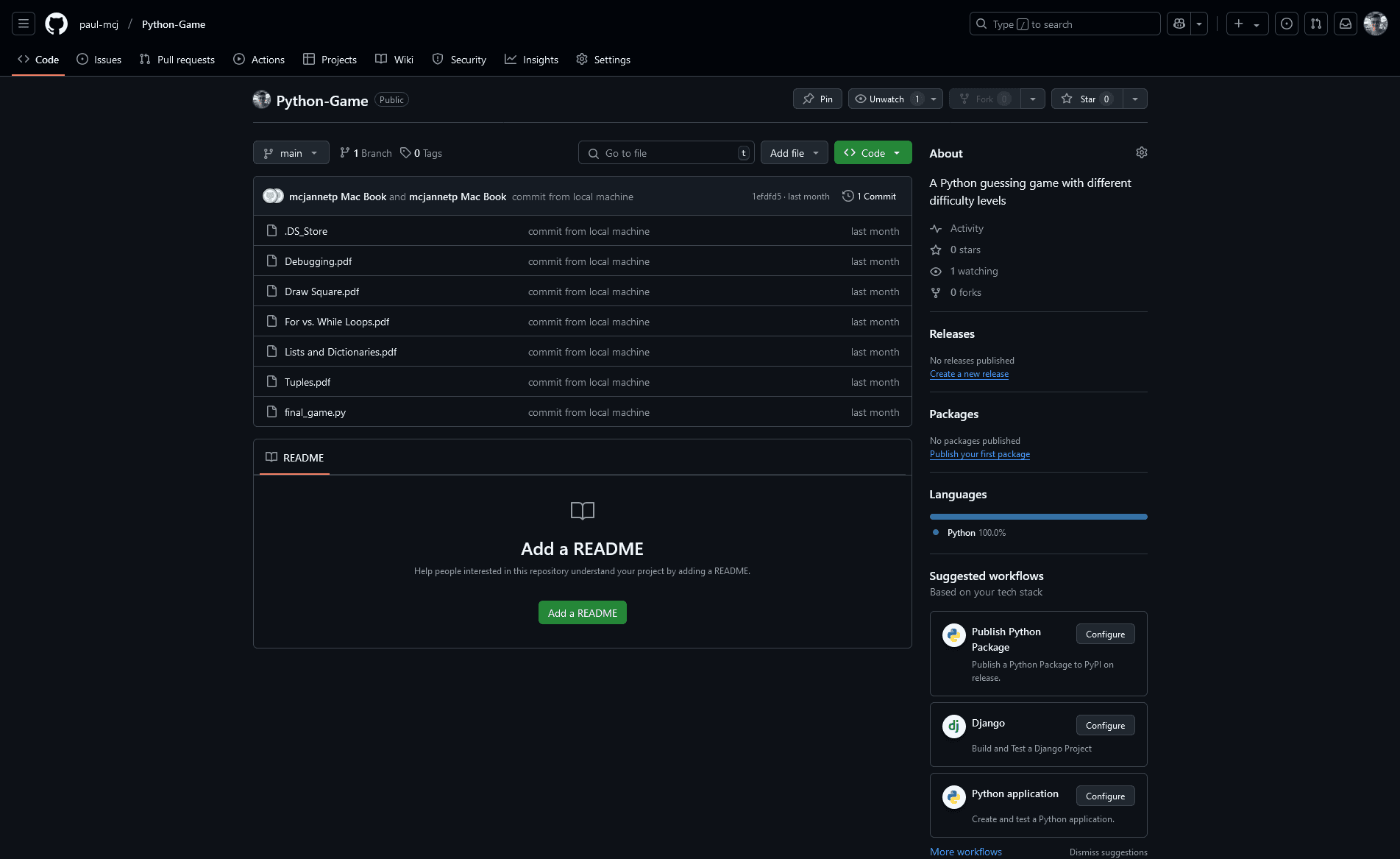 Screenshot of python number guessing game